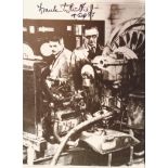Sir Frank Whittle signed 7 x 5 b/w photo shown in his factory. Good Condition. All signed pieces
