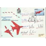 1975 Red Arrows Full Team signed flown RAF cover 10th Anniversary. Good Condition. All signed pieces