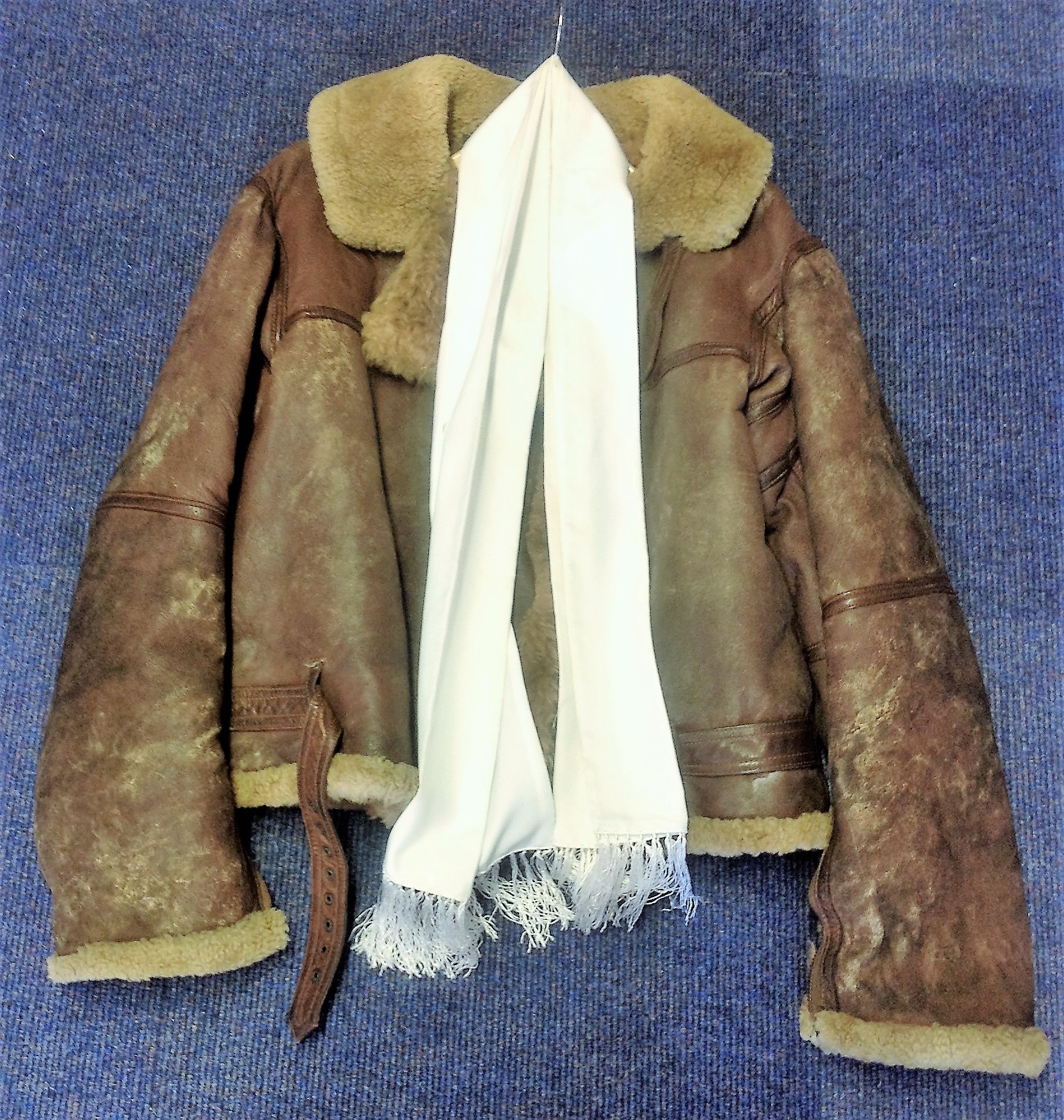 Tirpitz raider WW2 RAF bomber Leather flight Jacket and white silk scarf owned by Warrant Officer