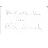 Brian Johnston signed 6x4 white card. 24 June 1912 - 5 January 1994), nicknamed Johnners, was a