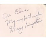 Autograph book. With loose pages over 20 signatures. Some of names included are Mary Livingstone,
