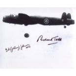 Dambusters. 8 x 10 inch photo signed by Richard Todd and Dams Raid veteran George Johnson, bomb