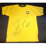 Brazil Shirt signed 1970 replica shirt signed by 6 members of the 1970 world cup winning side
