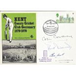 Kent County Cricket 1970 First Day Cover Signed By Colin Cowdrey, Derek Underwood & Alan Knott. Good