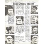 Coronation Street signed newspaper page. Signed by Arthur Lowe, Doreen Keogh, Jack Howarth, Doris