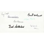 Dambusters multisigned white card. Rare 617 sqn card signed by Sir Barnes Wallis, Mick Martin, Ray