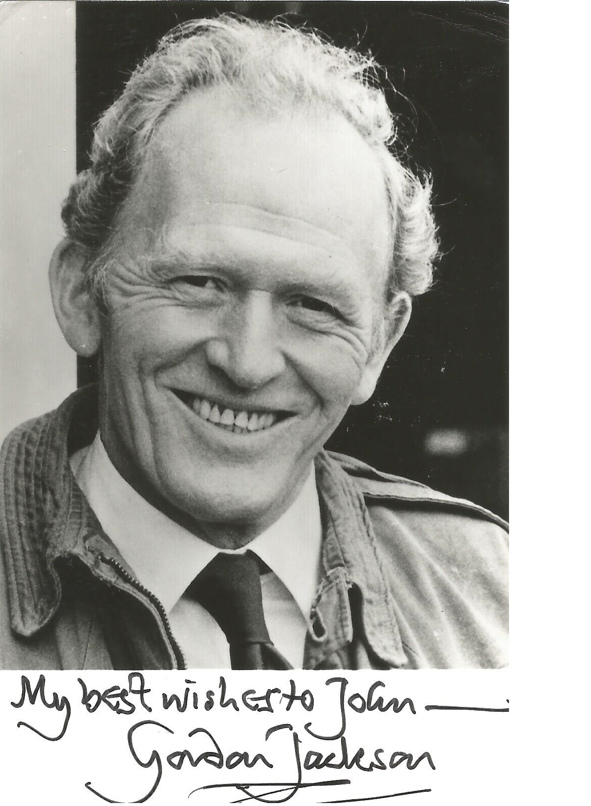Gordon Jackson signed 6x4 b/w photo. Dedicated. Good Condition. All signed pieces come with a