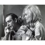 Bond Girl. 8 x 10 inch photo from the Bond movie Goldfinger, signed by Bond girl Shirley Eaton. Good