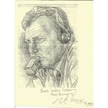 Peter Alliss hand signed 10x8 Approx. 7x7 stamped template image on yellow paper, dedicated 'To