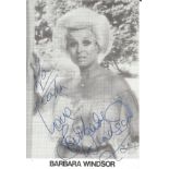 Barbara Windsor signed 6x4 b/w photo. Slightly smudged signature. Dedicated. Good Condition. All