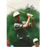 Larry Mize Signed Golf 5x7 Photo. Good Condition. All signed pieces come with a Certificate of
