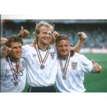 Autographed 12 x 8 photo, TONY DORIGO, a superb image depicting England's Dorigo, Mark Wright and