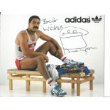 Daley Thompson signed 6x4 adidas promo postcard. Good Condition. All signed pieces come with a