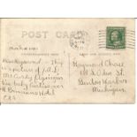 1912 Brooking over Chicago Aeroplane vintage postcard with note on reverse, 2 cent stamp and Chicago