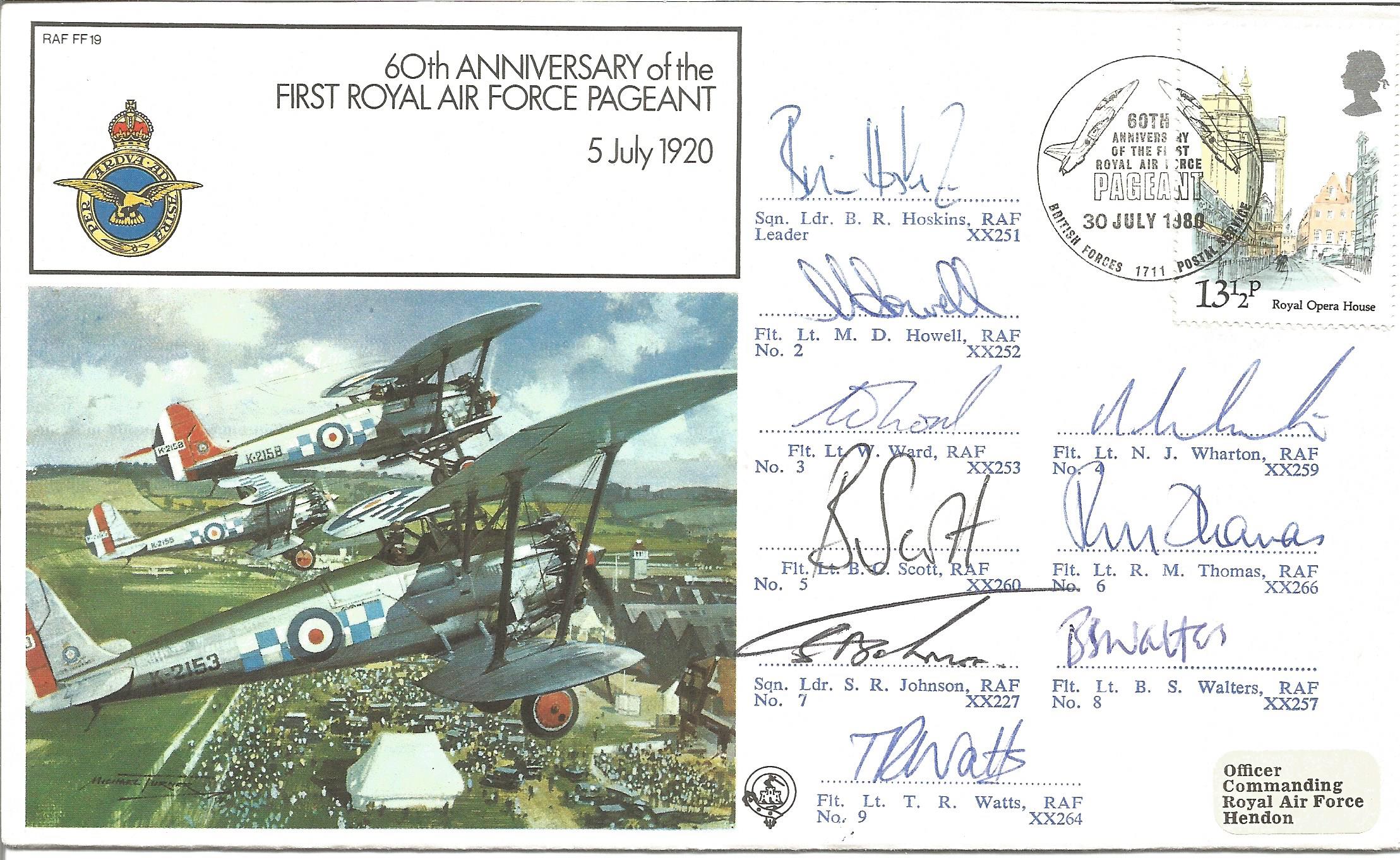 First Royal Air Force Pageant official signed by 9 cover RAF FF19. Signed by Squadron Leader B R