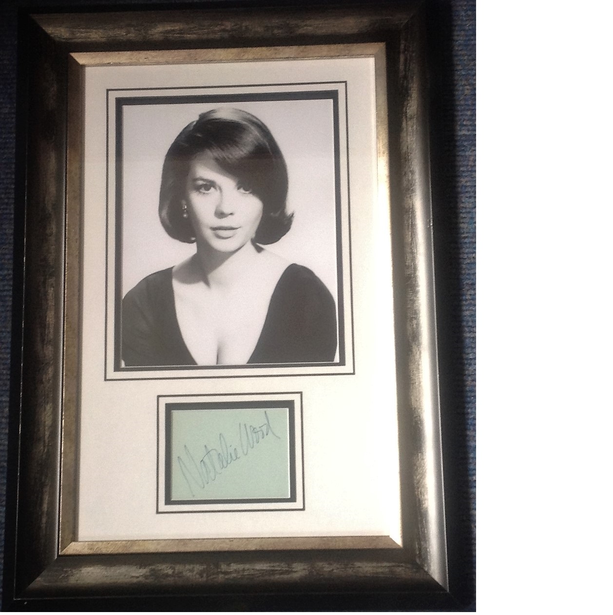 Natalie Wood signature piece 21x15 overall includes stunning b/w photo and signed album page all