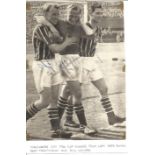 Dave Ewing, Bert Trautmann and Bill Leivers signed 8x6 b/w newspaper photo. Manchester City 1956 cup