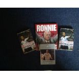 Football signed collection. Includes 3 signed books and one signed DVD sleeve. DVD sleeve signed
