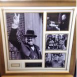 Winston Churchill signature piece framed and mounted to high standard with four famous b/w images.