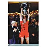 Phil Thompson signed 16x12 colour photo with the European Cup in 1981. Good Condition. All signed