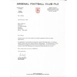 Arsene Wenger Signed 1999 Official arsenal Letter. Good Condition. All signed pieces come with a