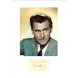 Stewart Granger signature piece mounted below colour photo. Approx overall size 16x10. Good