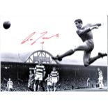 Ron Yates signed 16x12 b/w photo. Scottish former association footballer. He was a key defender in