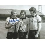 Autographed 8 x 6 photo, MIKE BAILEY, a superb image depicting Wolves Bailey, Farley and Richards