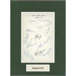 England 1970 cricket signed by 10. Amongst the signtures are B.L. D'Oliveira, Shuttleworth, Clark,