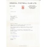 George Graham Signed 1989 Official Arsenal Letter. Good Condition. All signed pieces come with a