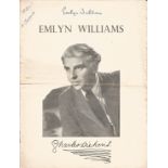 Emlyn Williams Actor Signed Vintage 1950s Programme. Good Condition. All signed pieces come with a