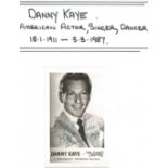 Danny Kaye signed 6x4 b/w photo. January 18, 1911 - March 3, 1987) was an American actor, singer,