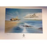 RAF association print approx 18x26 titled "50 YEARS FLY BY" by the artist John Larder signed in