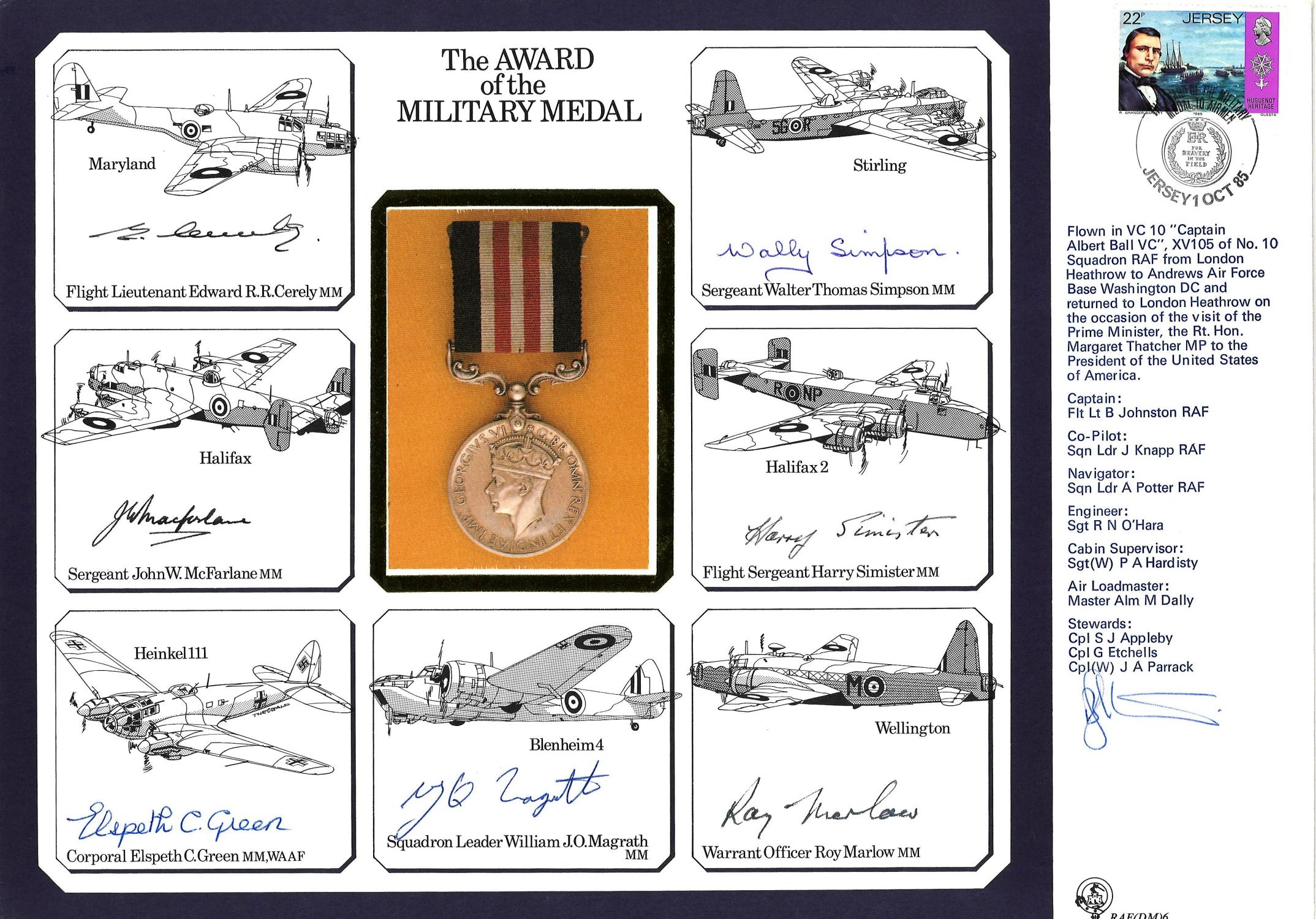 WW2 multisigned DM cover The Award of the Military Medal signed by Fl Lt Edward R. R Cerely, Sgt