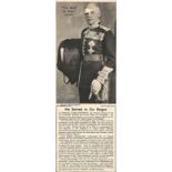 George Darell Jeffreys 1st Baron 1878-1960 signed by ink newspaper cutting. General George Darell