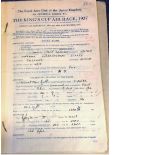 1937 Kings Cup Air Race Archive. Historic collection complete set of Competition entry forms