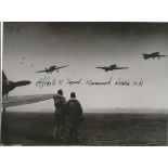 World War Two W/O Eric Carter -615/81/456 Sqd signed 6x8 b/w Hawker Hurricane photo. Good