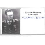 World War Two Martin Drewes 6x4 signed photo card. Martin Drewes was a Luftwaffe pilot during