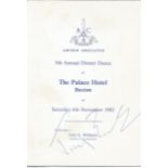 Jimmy Edwards DFC signed Aircrew Association 5th Annual Dinner Dance Menu 6th November 1982. Good