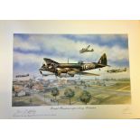 World War Two print approx 24x20 titled Bristol Blenheims approaching Rotterdam by the artist