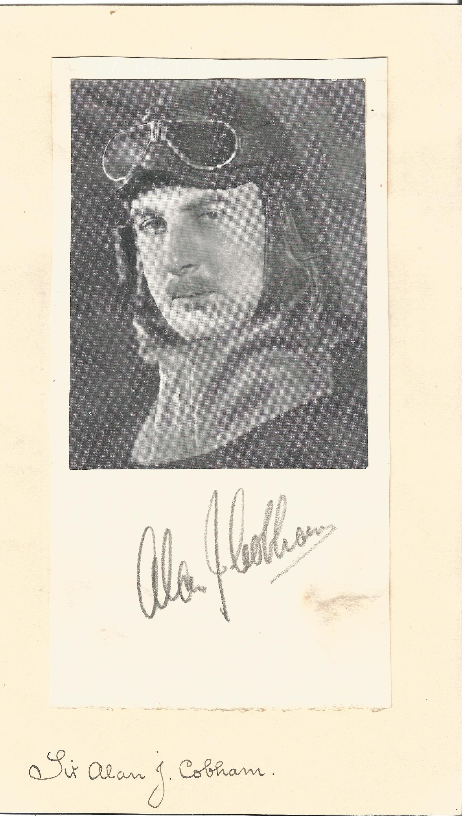 Alan Cobham autograph mounted with b/w magazine photo. Good condition Est.
