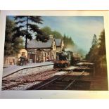 Railway Print approx 22x27 titled Much Wenlock signed in pencil by the artist Don Breckon. This