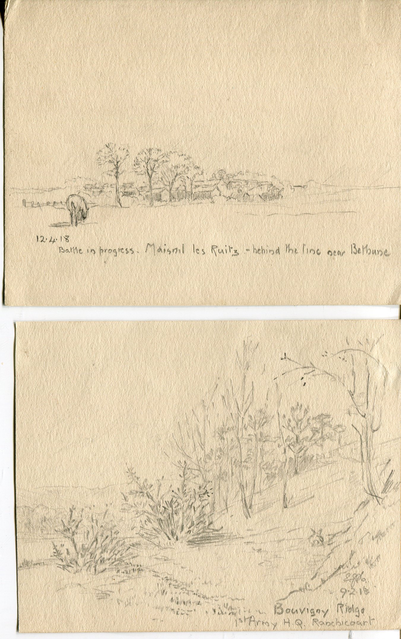 Rare Great War Art Sketches A collection of SIX hand drawn sketches, done during the Great War by - Image 2 of 3