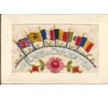 Great War Silk Postcard with floral design and Six Nation flags with title the Flags of