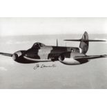 RAF METEOR TEST PILOT: 8x12 inch photo signed by RAF Meteor Test Pilot, John Oliver Lancaster DFC.