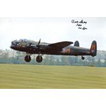 106 SQUADRON PILOT: 8x12 inch photo of a Lancaster bomber signed by 106 Squadron veteran, Flt Lt