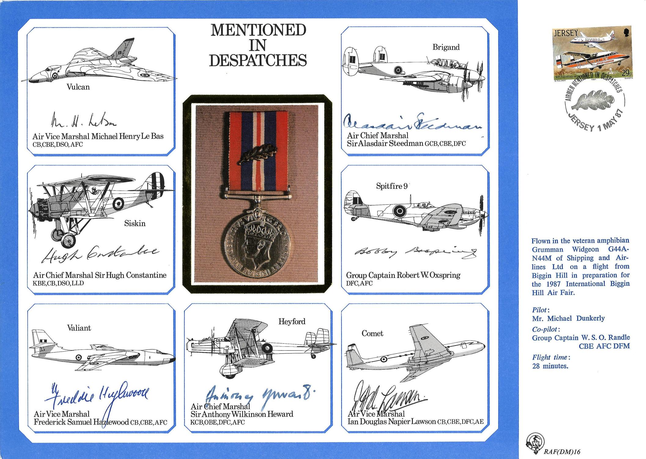 WW2 multisigned DM cover Mentioned in Despatches signed by A. V. M Michael Henry Le Bas, A. C. M Sir
