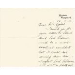 George Edward John Mowbray Rous 3rd Earl of Stradbroke ALS 26th Feb 1910 wrote on Henham Wangford