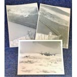 World War Two collection three 7x9 b/w photos picturing Lancasters on training runs during World War