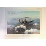 World War Two print approx 12x18 titled "LANCASTER" by the artist Robert Taylor signed by 6 bomber
